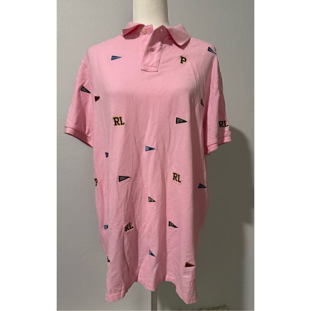 Polo Ralph Lauren pink polo custom slim fit multi logo flags XL